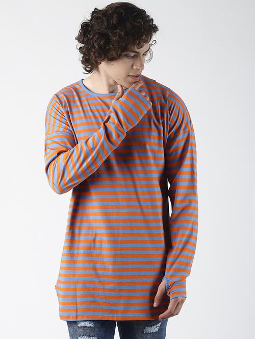 orange striped thumb hole t-shirt - 16785795 - Very Small Image - 1
