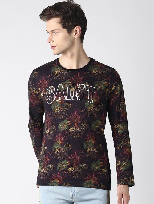 black floral printed t-shirt - 16785815 - Very Small Image - 1