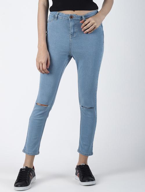 high rise knee slit jeans  - 16786017 - Very Small Image - 1