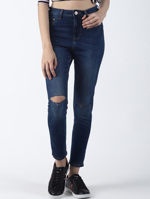 high rise knee slit jeans  - 16786019 - Very Small Image - 1