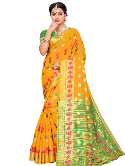 yellow kanjivaram self design kanjivaram saree with blouse - 16788367 - Very Small Image - 1