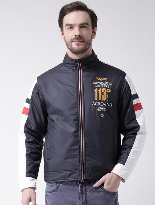 navy blue chest printed casual jacket - 16790066 - Very Small Image - 1