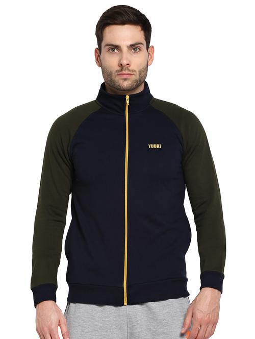 navy blue color block casual jacket - 16790325 - Very Small Image - 1