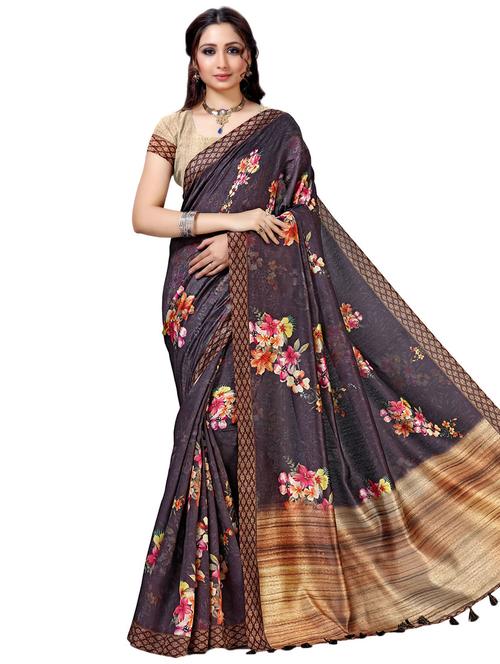 floral printed saree with blouse - 16791551 - Very Small Image - 1
