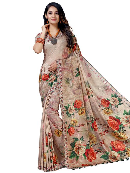 floral printed saree with blouse - 16791568 - Very Small Image - 1