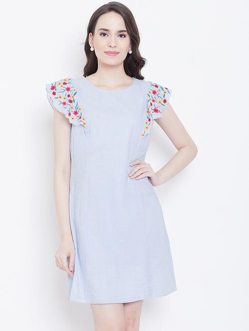 embroidered sleeved striped a-line dress  - 16792350 - Very Small Image - 1