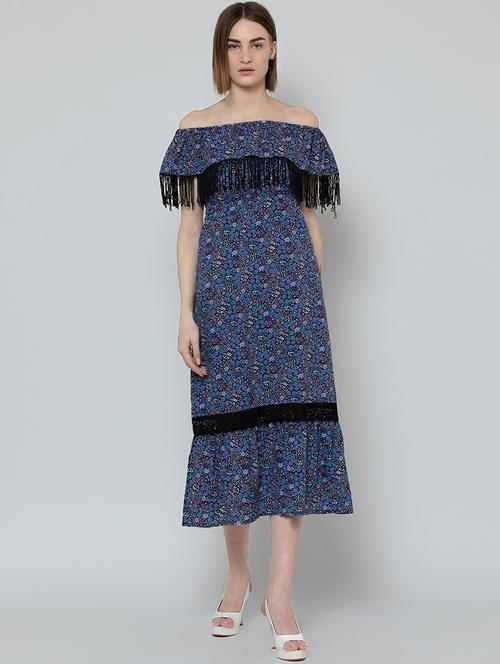 off shoulder fringed detail a-line dress  - 16792361 - Very Small Image - 1