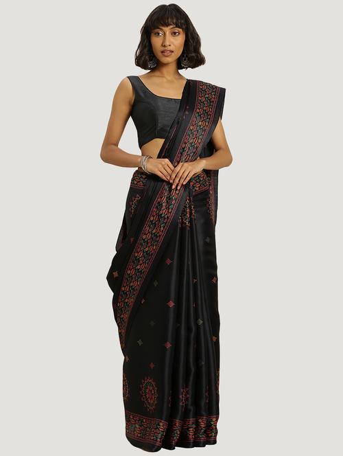 self design tussar saree with blouse - 16792919 - Very Small Image - 1