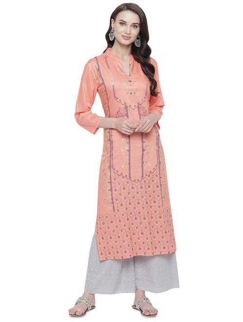 foil print straight kurta - 16792931 - Very Small Image - 1