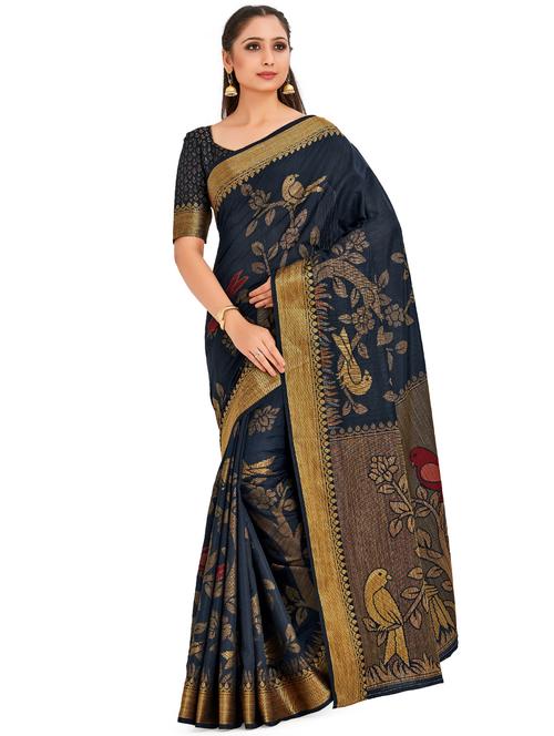 women's self design black colored saree with blouse - 16794281 - Very Small Image - 1