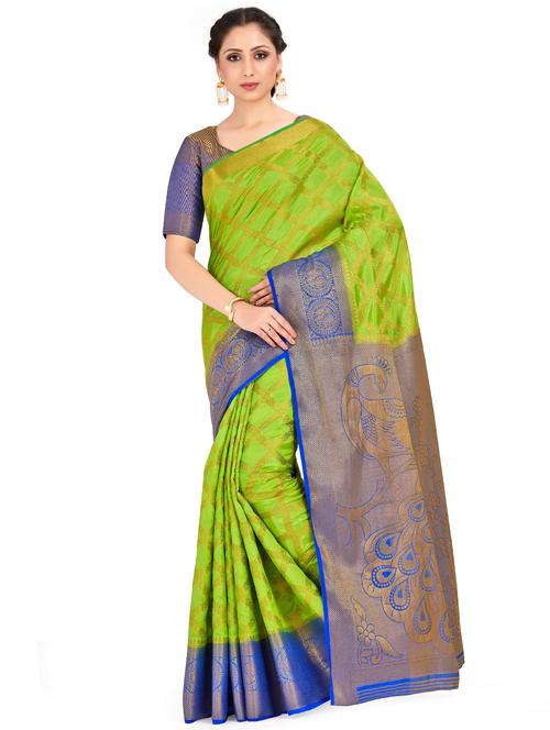 women's self design green colored saree with blouse - 16794294 - Very Small Image - 1
