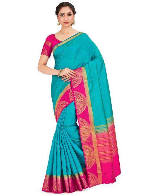 women's bordered turquoise colored saree - 16794321 - Very Small Image - 1