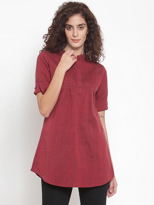 maroon cotton aline kurti - 16794514 - Very Small Image - 1