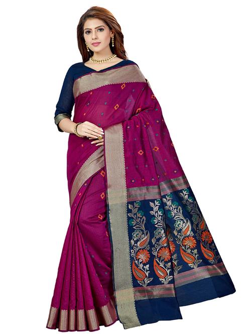self design banarasi saree with blouse - 16795953 - Very Small Image - 1