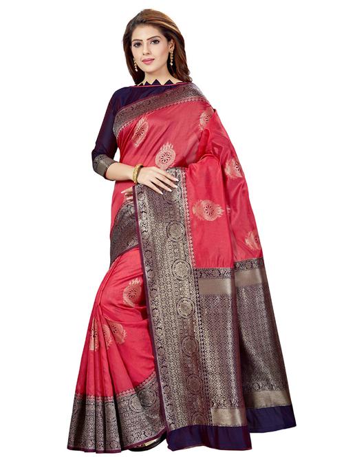 self design banarasi saree with blouse - 16795959 - Very Small Image - 1