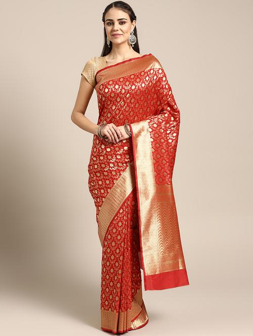 ethnic motif kanjivaram saree with blouse - 16796328 - Very Small Image - 1