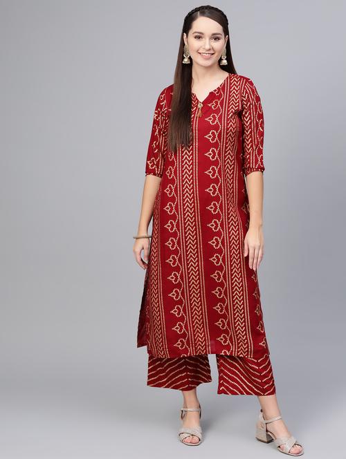 bandhani print kurta palazzo set - 16797669 - Very Small Image - 1