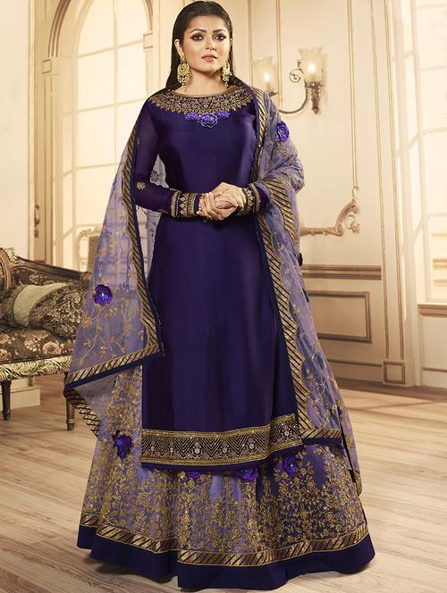 embroidered a-line semi-stitched suit - 16799717 - Very Small Image - 1