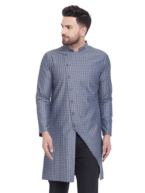blue checkered denim long kurta - 16800793 - Very Small Image - 1