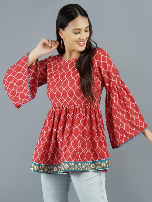 women's peplum round neck top - 16801003 - Very Small Image - 1