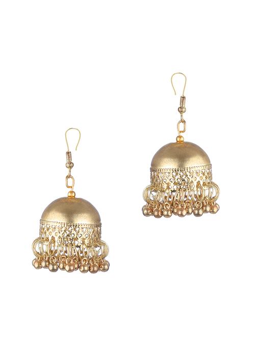gold metal jhumka earring - 16801899 - Very Small Image - 1