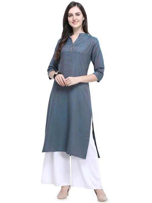 embroidered solid kurta - 16804571 - Very Small Image - 1