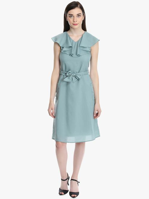 tie front ruffled neck a-line dress  - 16804771 - Very Small Image - 1