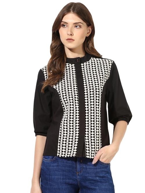 mandarin neck printed shirt - 16804905 - Very Small Image - 1