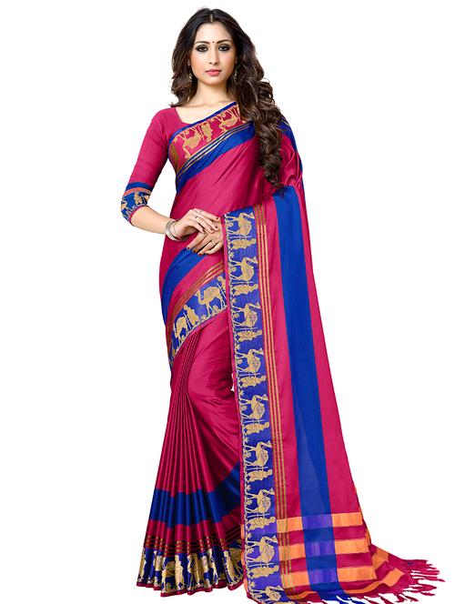 solid bordered saree with blouse - 16805250 - Very Small Image - 1