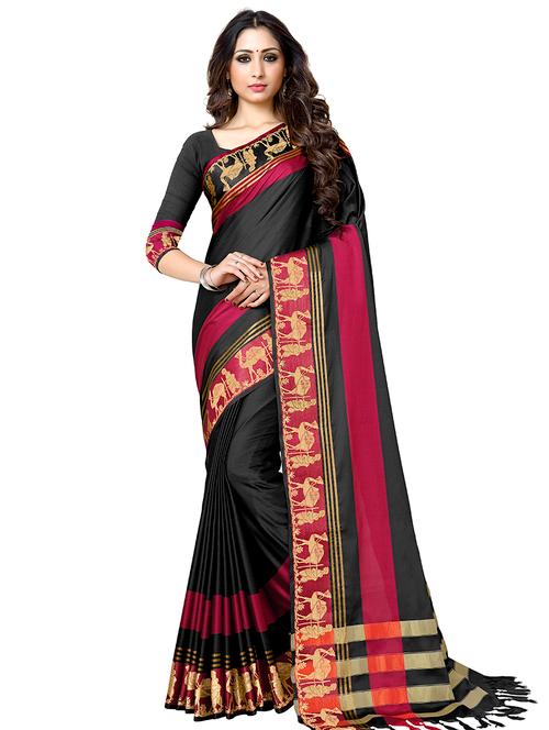 solid bordered saree with blouse - 16805251 - Very Small Image - 1