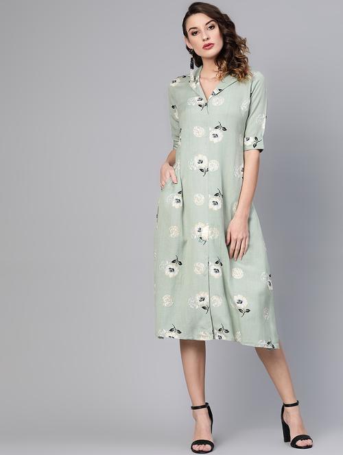 lapel neck floral a-line dress - 16806592 - Very Small Image - 1