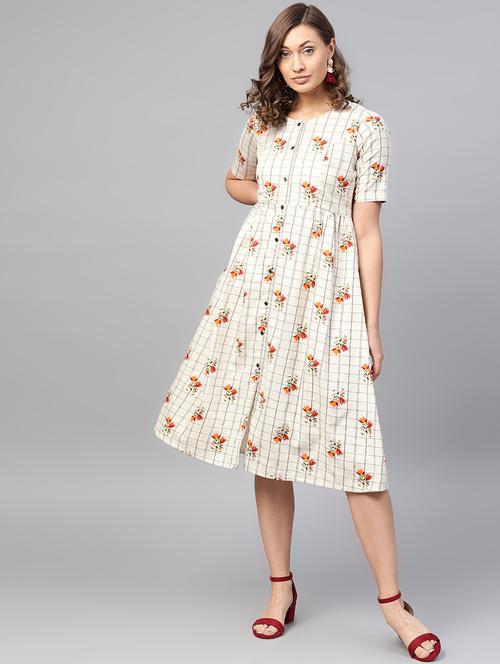 round neck checkered a-line dress - 16806619 - Very Small Image - 1