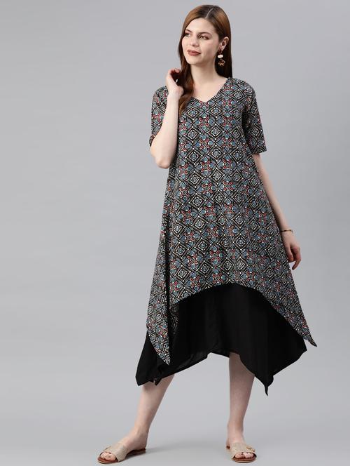 printed a-line ethnic dress - 16807892 - Very Small Image - 1