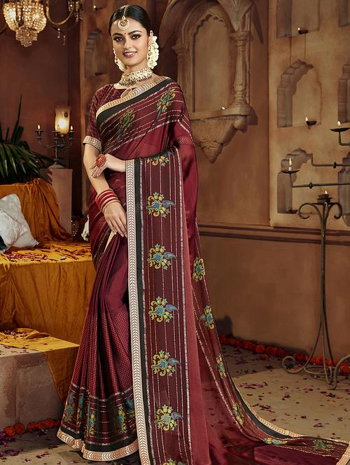 checkered printed saree with blouse - 16808145 - Very Small Image - 1