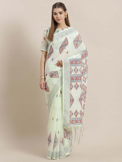 geometric printed saree with blouse - 16809191 - Very Small Image - 1