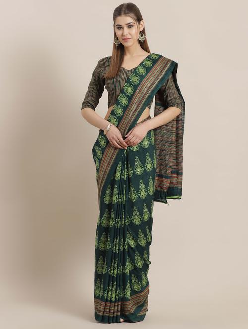 ethnic motifs printed saree with blouse - 16809199 - Very Small Image - 1