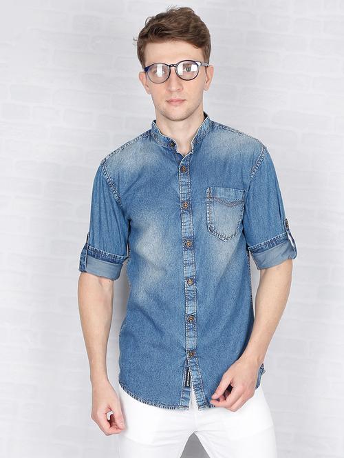blue faded denim casual shirt - 16809230 - Very Small Image - 1