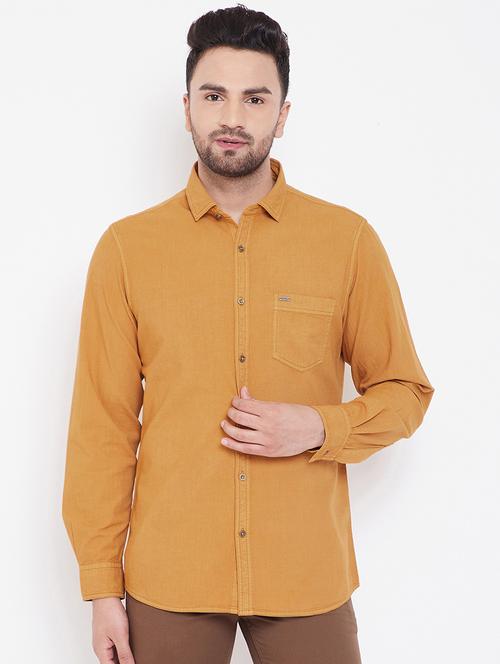 yellow solid denim casual shirt - 16809416 - Very Small Image - 1