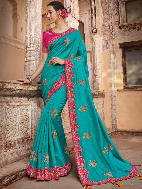lace detailed embroidered saree with blouse - 16810277 - Very Small Image - 1