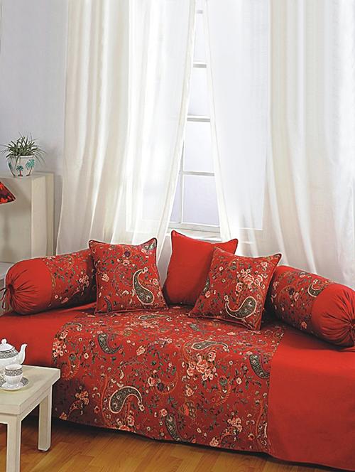 diwan set with bolster and cushion covers (set of 6) - 16811018 - Very Small Image - 1