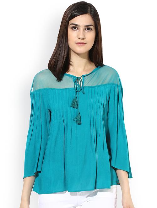 tie up neck pleated a line top - 16811137 - Very Small Image - 1