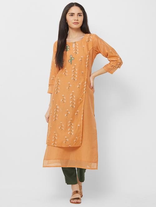 floral silk straight kurta - 16811311 - Very Small Image - 1