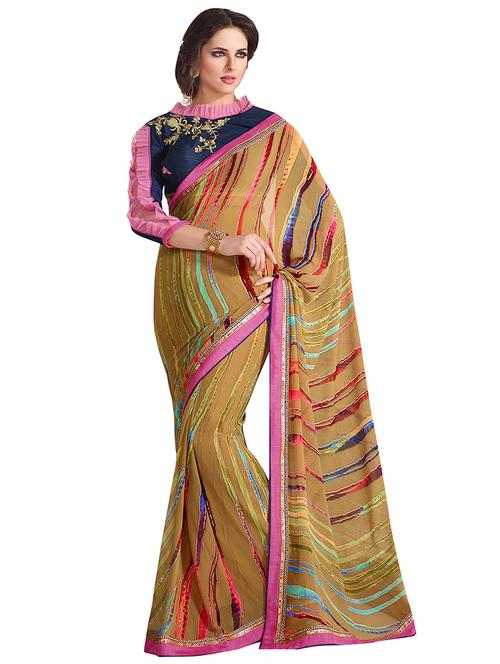 abstract printed saree with blouse - 16814122 - Very Small Image - 1