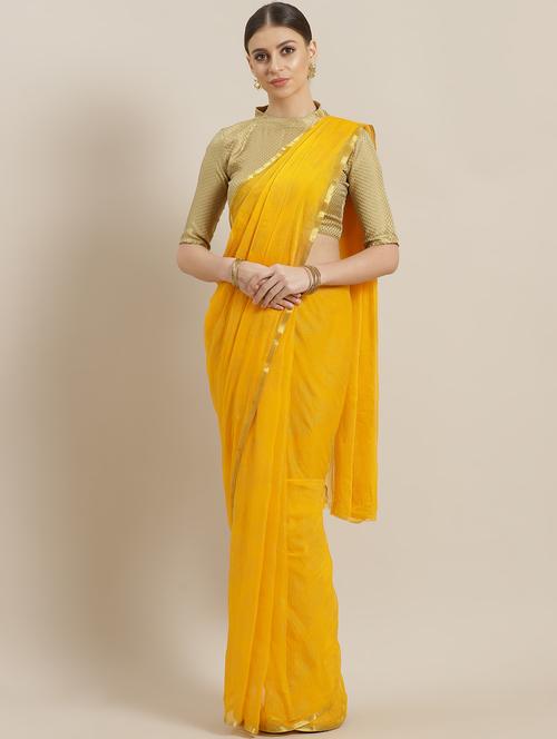 yellow solid saree with blouse - 16816734 - Very Small Image - 1
