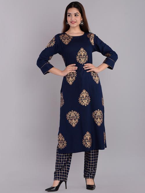 gold print kurta pant set - 16816985 - Very Small Image - 1