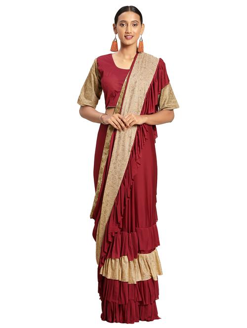 solid ruffled saree with blouse - 16817045 - Very Small Image - 1