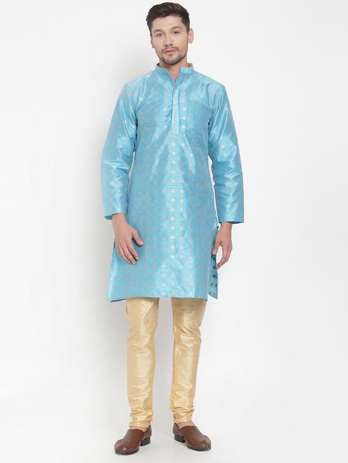 light blue brocade long kurta - 16817640 - Very Small Image - 1