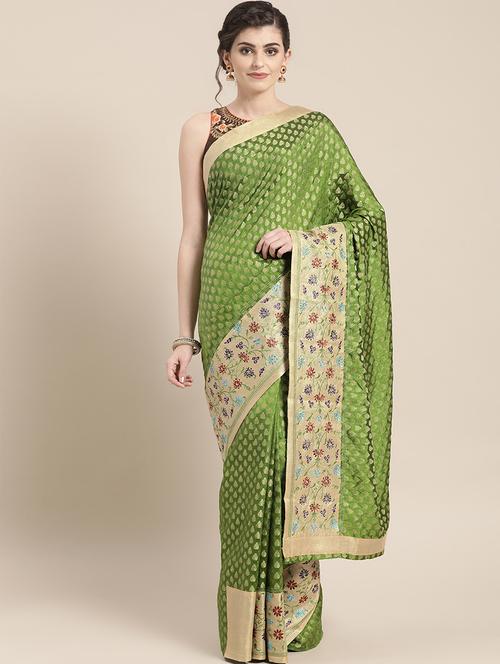 bordered chanderi saree with blouse - 16817806 - Very Small Image - 1