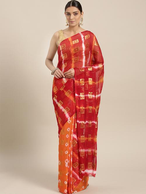 women's bandhani red colored saree with blouse - 16817842 - Very Small Image - 1