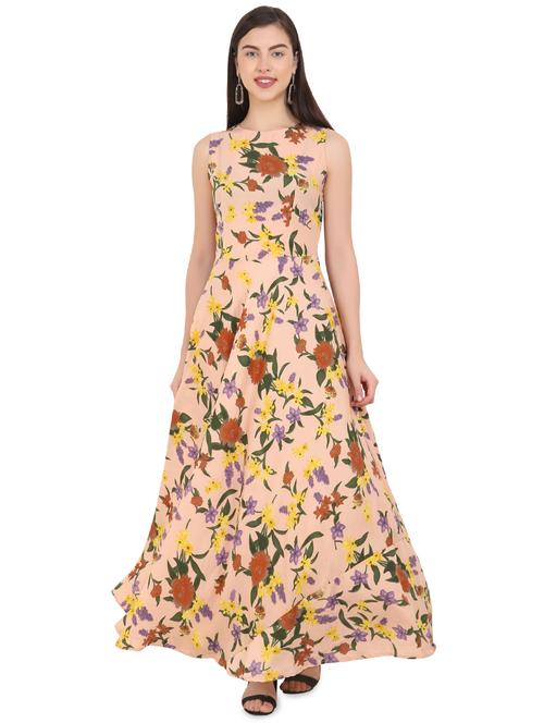 round neck floral flared maxi dress - 16817893 - Very Small Image - 1